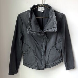 Anthropologie Marrakech Faravel Moto Jacket Grey Zip Front Knit Sleeves Size M